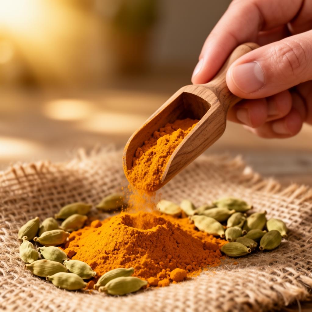 Hand pouring turmeric